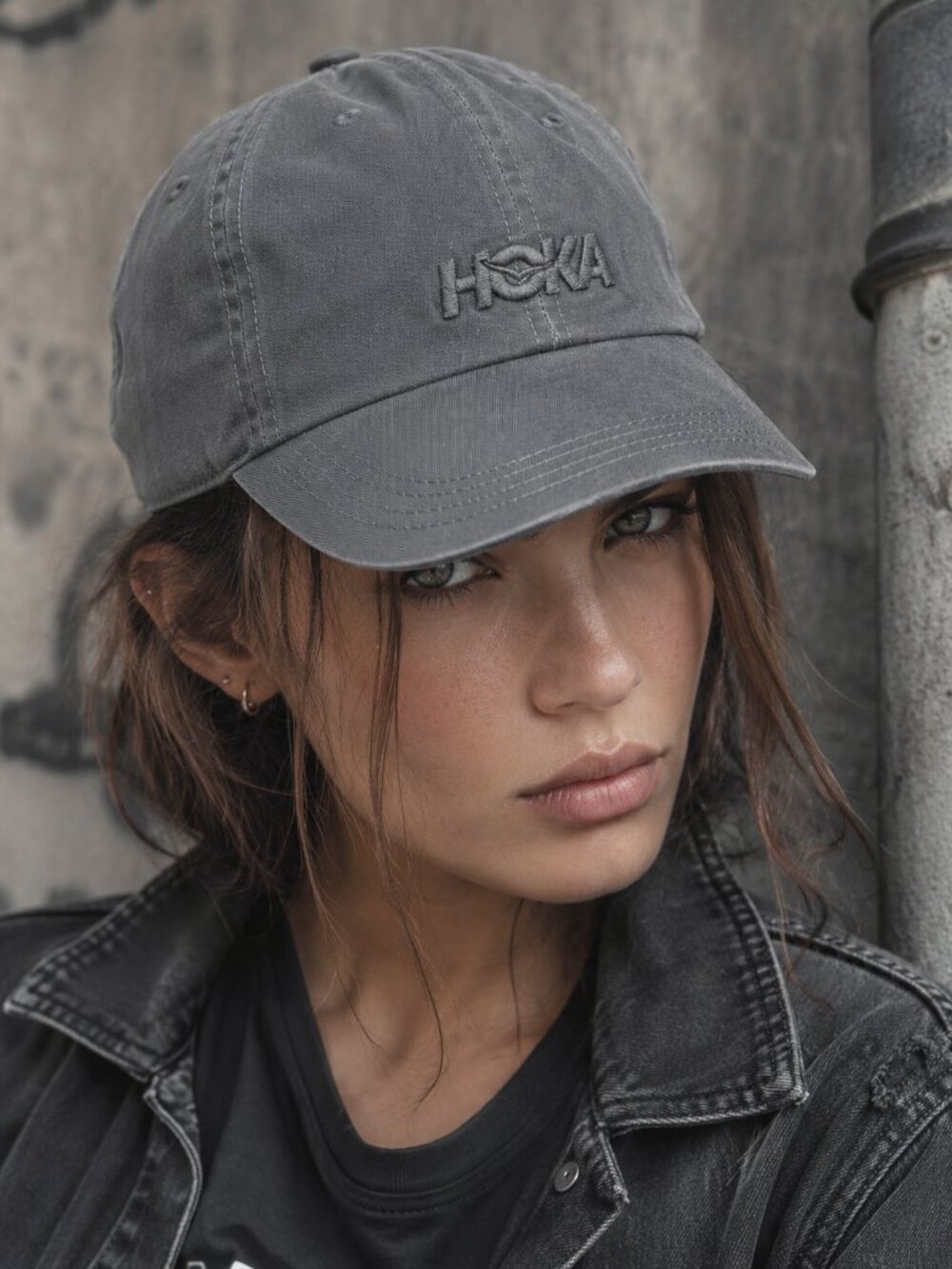 HOKA Gray Cotton Casual Hat Grunge Gorpcore Running Dad Cap Adjustable